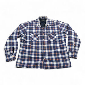Vintage Flannel Shirt Adult LARGE Blue Plaid Fruit Loom Shacket Workwear 90s